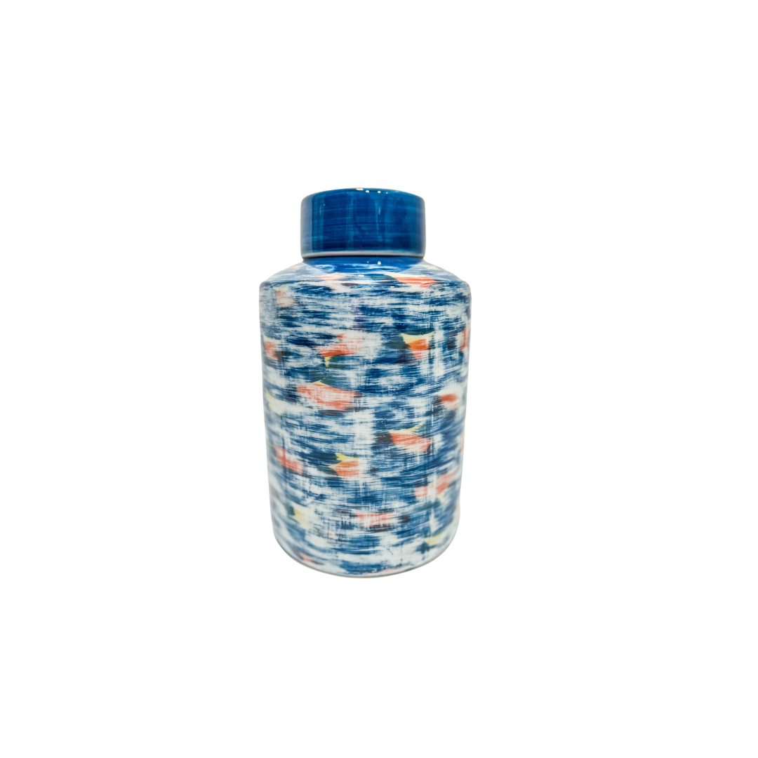 Tall Brushed Blue Ceramic Jar