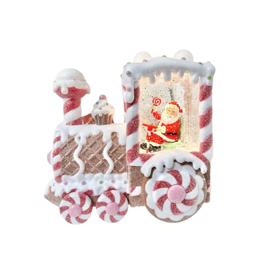 Lighted Swirl Peppermint Candy Train with Santa