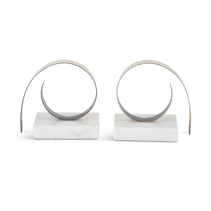 Gold Metal Coil & White Marble Bookends - #Perch#