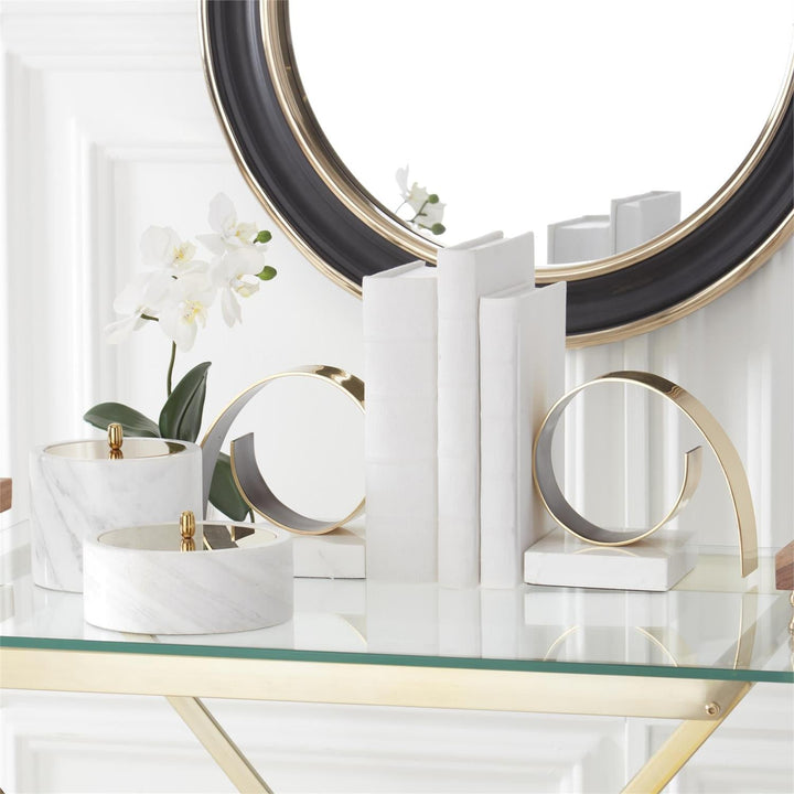 Gold Metal Coil & White Marble Bookends - #Perch#