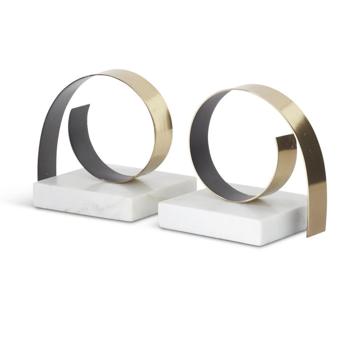 Gold Metal Coil & White Marble Bookends - #Perch#