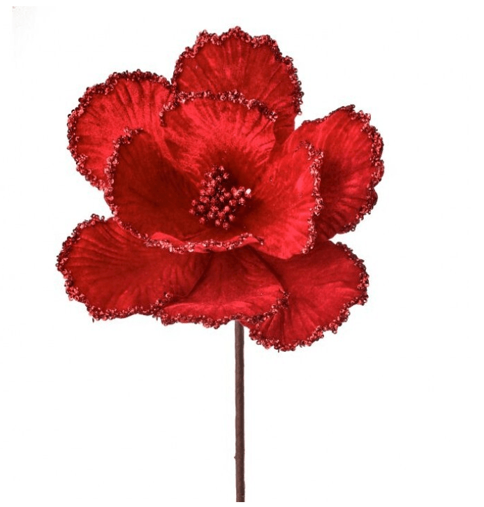 Red Velvet Glitter Edge Magnolia Stem - Perch