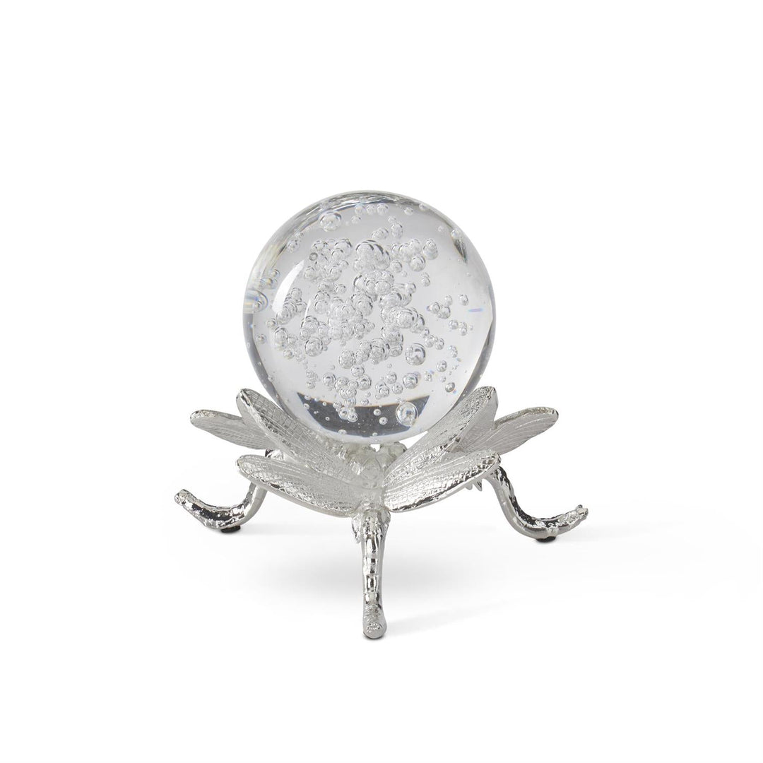 Silver Dragonfly with Glass Globe - Perch