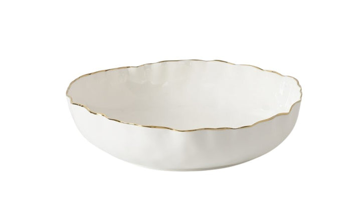 White + Gold Extra Large Shallow Bowl - #Perch#