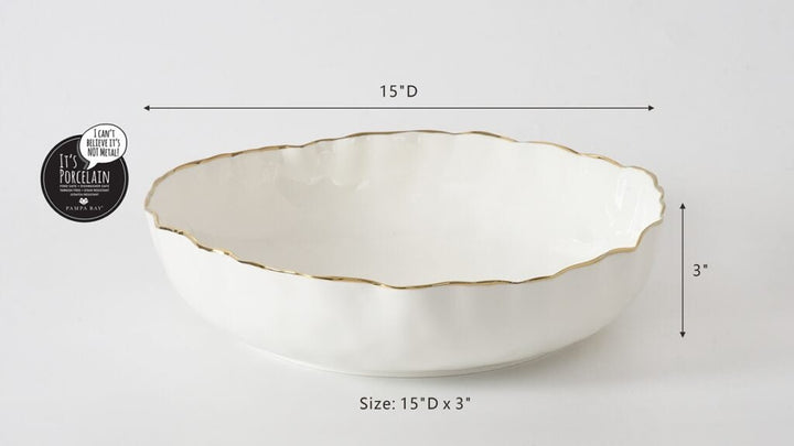 White + Gold Extra Large Shallow Bowl - #Perch#