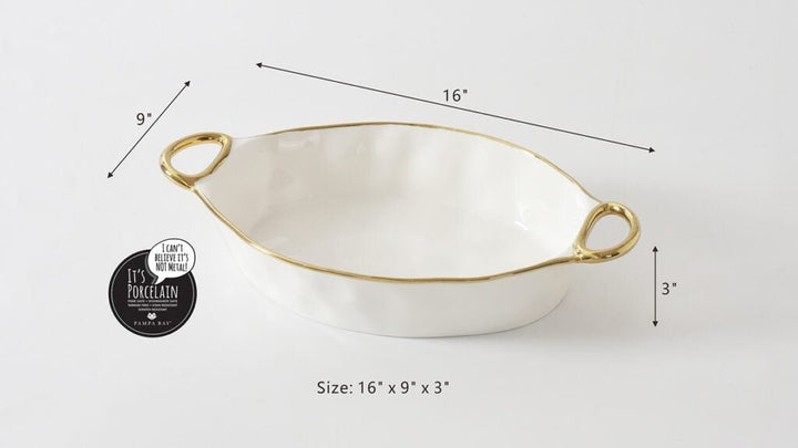 White + Gold Oval Baking Dish - #Perch#
