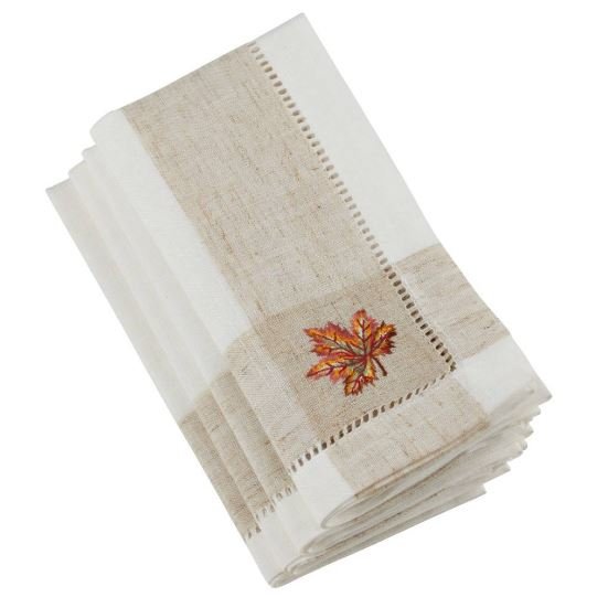 Embr'D Leaf Hemstitch Napkin, Ivory, Square 20" - #Perch#