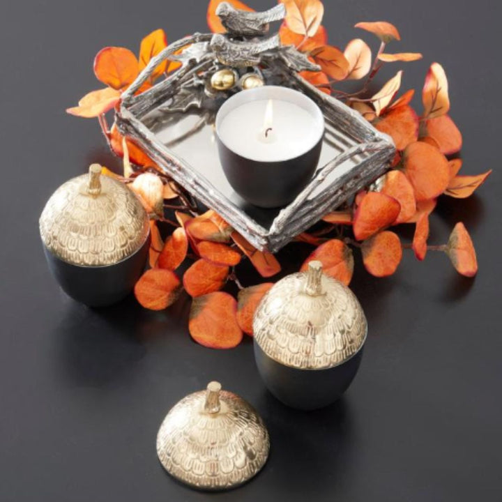 Gold Lidded Matte Black Acorn Candle - #Perch#
