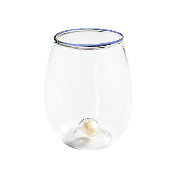 Golden Globe Blue Rim Stemless Wine Glasses - #Perch#