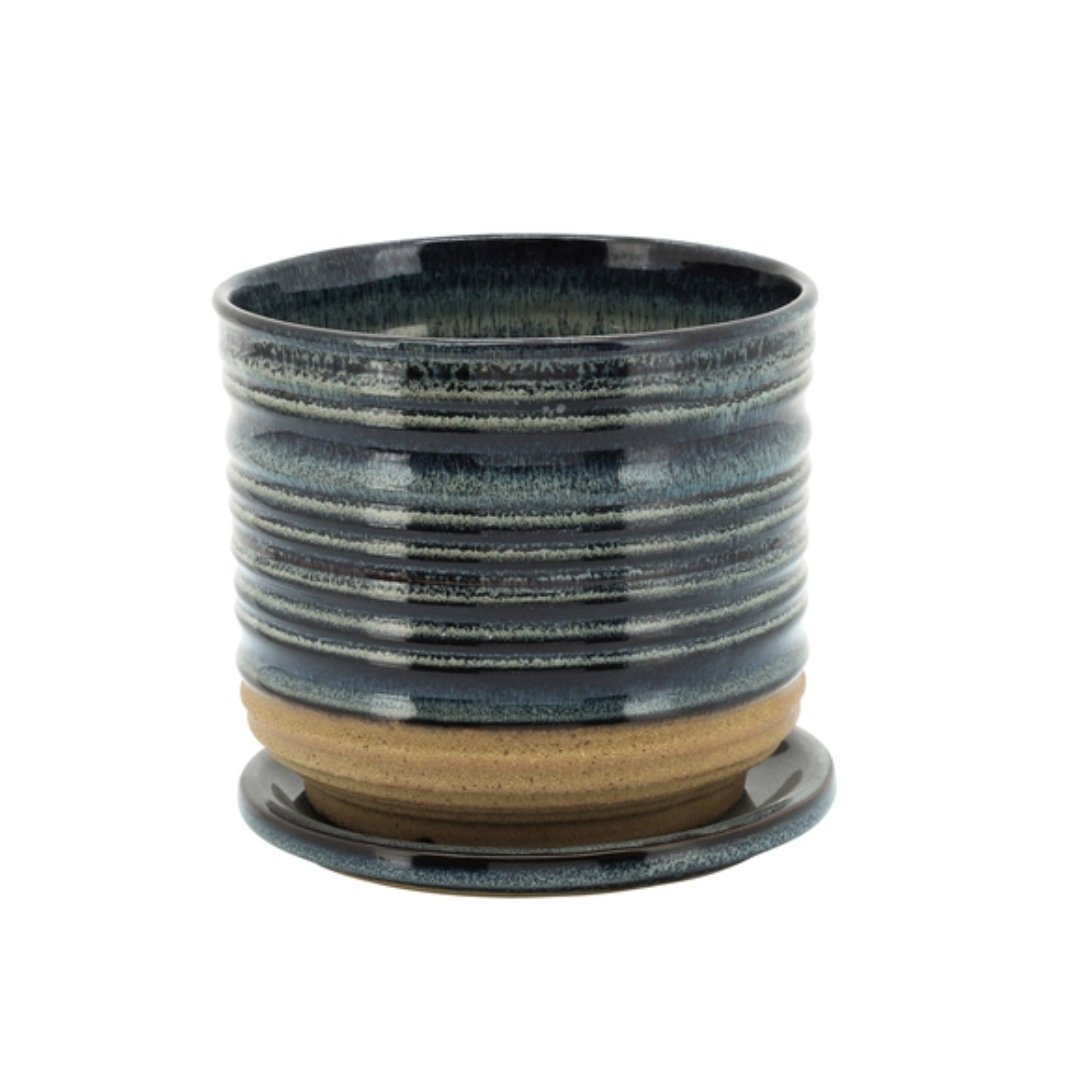 Textured Ceramic Planter With Saucer - #Perch#