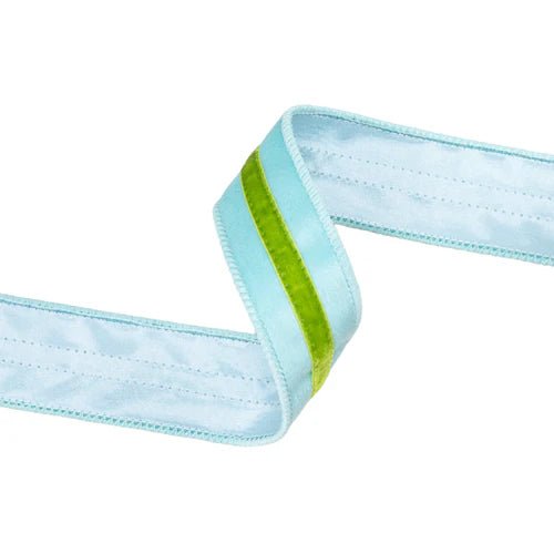 1 1/2" Blue/ Green Trim Wired Ribbon - Perch