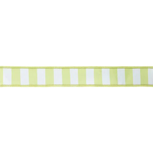 1 1/2" Green Stripes Wired Ribbon - Perch