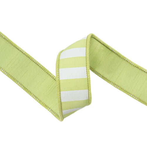1 1/2" Green Stripes Wired Ribbon - Perch
