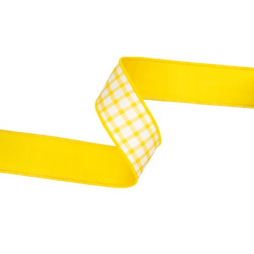1 1/2" Yellow Gingham Wired Ribbon - Perch