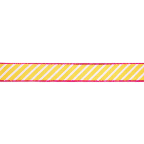 1 1/2" Yellow Stripe w/ Pink Backing Wired Ribbon - Perch