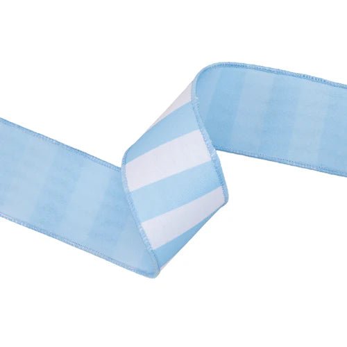2 1/2" Light Blue Striped Wired Ribbon - Perch