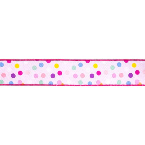 2 1/2" Pink Polka Dot Wired Ribbon - Perch
