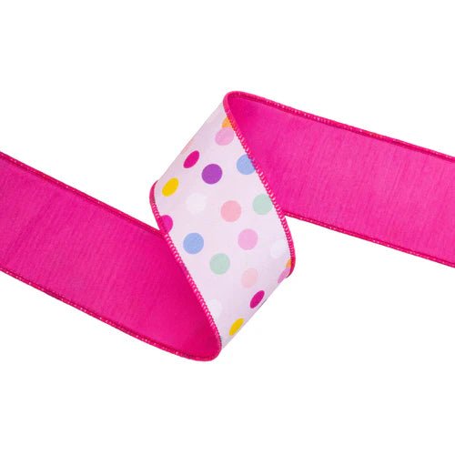 2 1/2" Pink Polka Dot Wired Ribbon - Perch