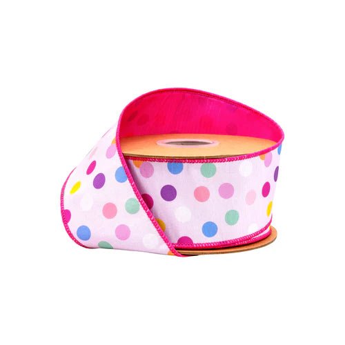 2 1/2" Pink Polka Dot Wired Ribbon - Perch
