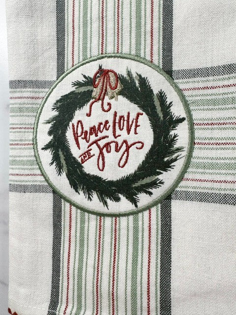 Peace Love Joy Embellished Dishtowel