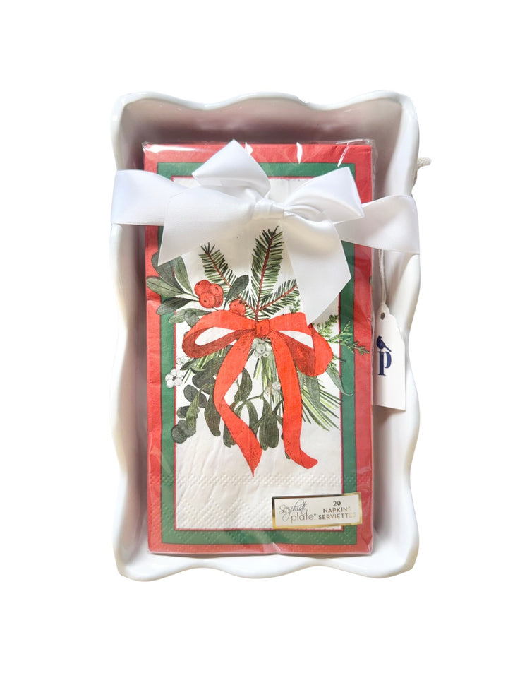 Ceramic Wave Napkin Tray with Guest Towel - Home For The Holidays