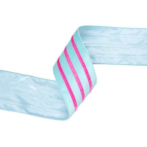 4" Blue/ Pink Trim Wired Ribbon - Perch
