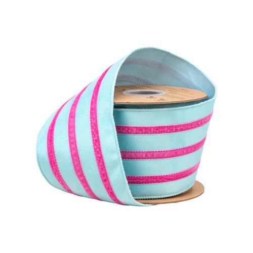 4" Blue/ Pink Trim Wired Ribbon - Perch