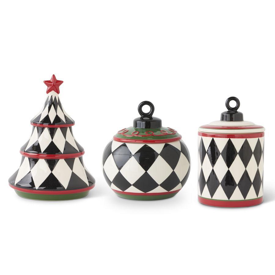 Black & White Checkered Ceramic Jars and Tree
