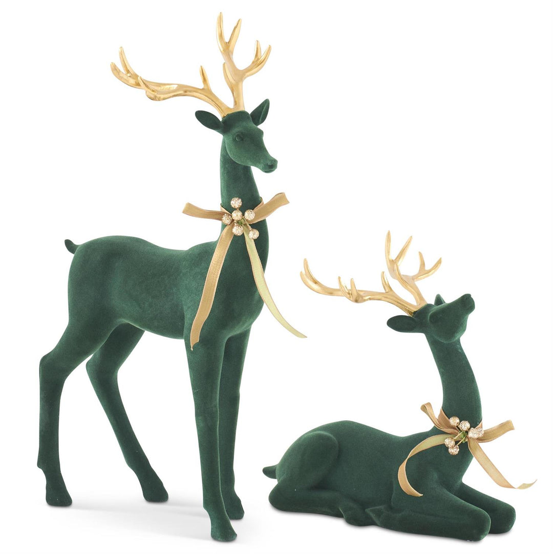 Dark Green Velvet Deer Set of 2