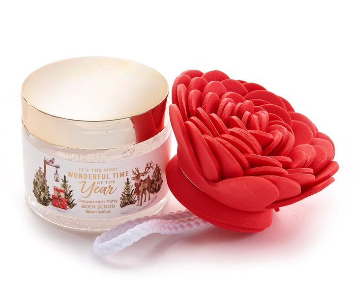 Scented Body Scrub & Flower Sponge Gift Set