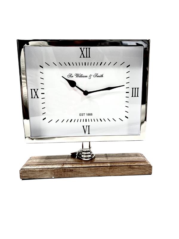 Silver Clock On Wood Base