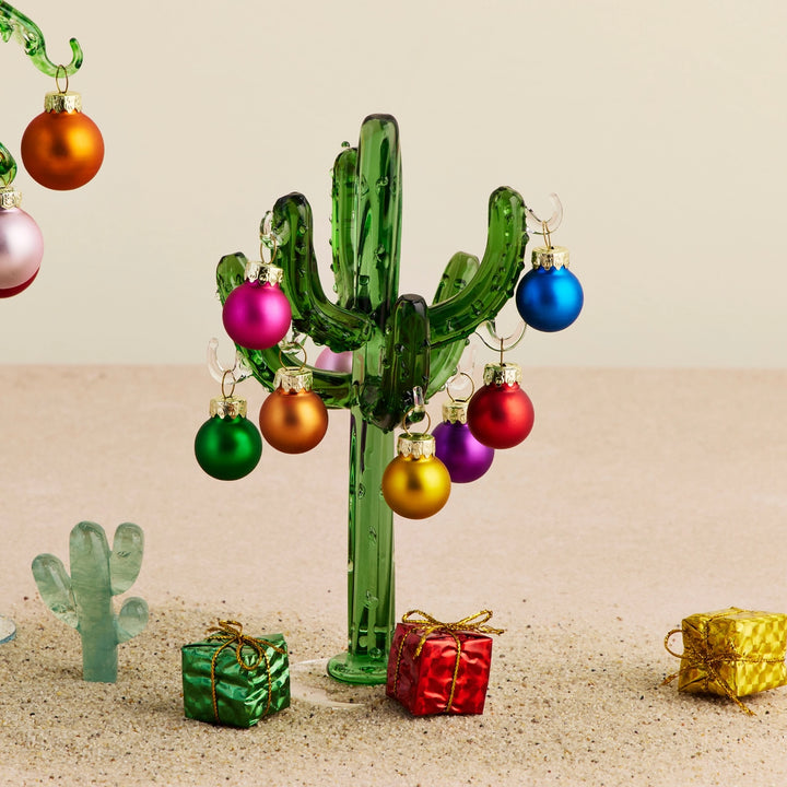 Mini Glass Cactus Tree with Ornaments