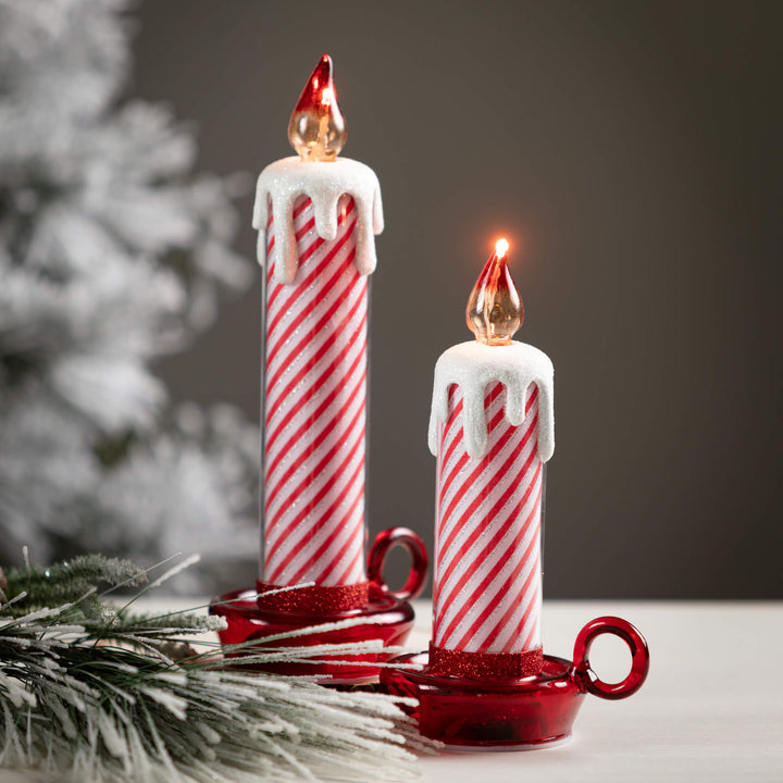 Lighted Red and White Candlesticks