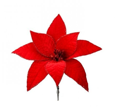 Velvet Glitter Edge Poinsettia Clip