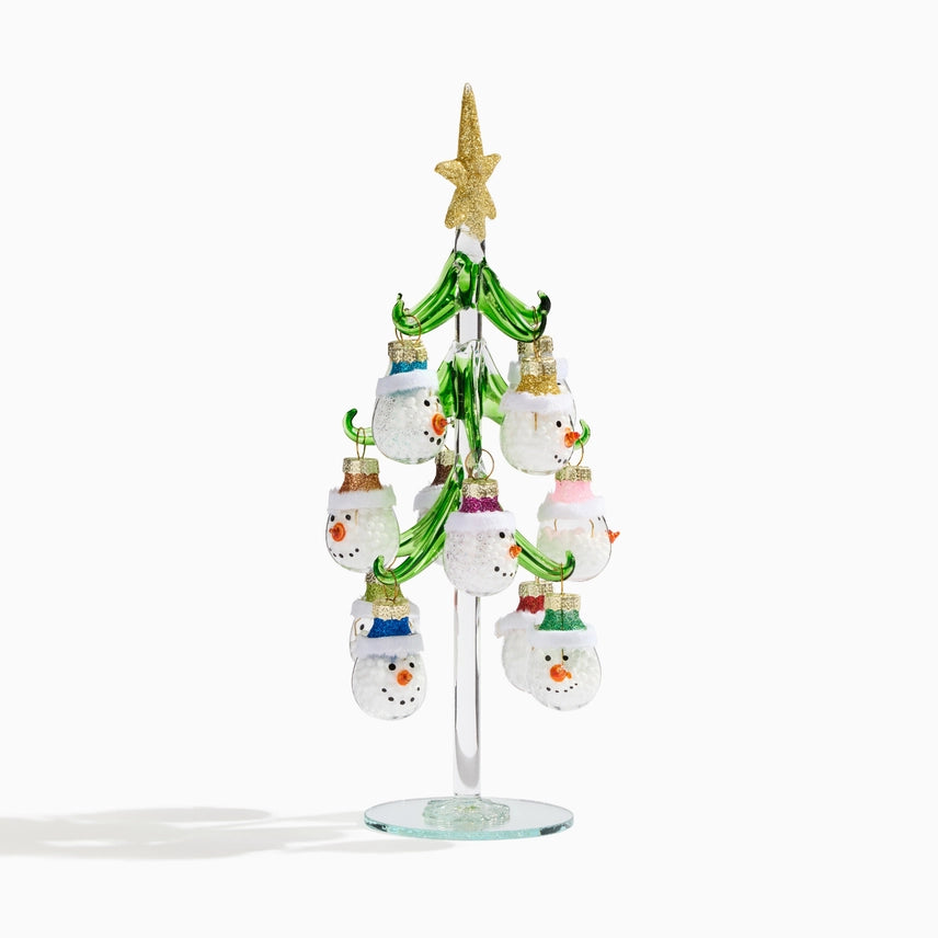 Mini Glass Christmas Tree With Snowman Ornaments