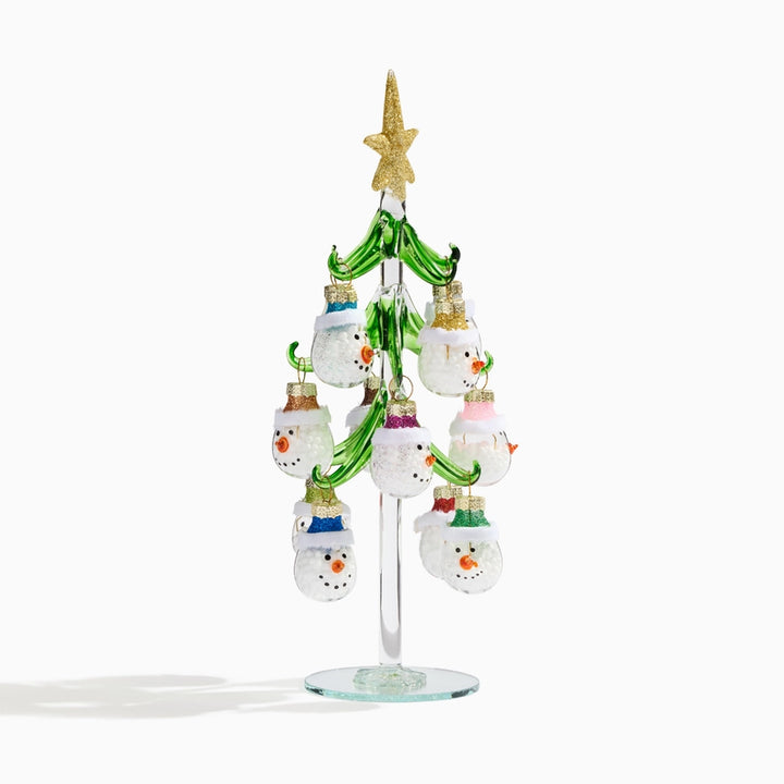 Mini Glass Christmas Tree With Snowman Ornaments
