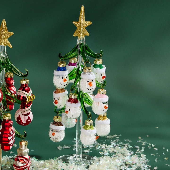 Mini Glass Christmas Tree With Snowman Ornaments