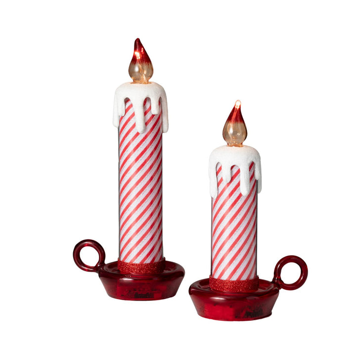 Lighted Red and White Candlesticks