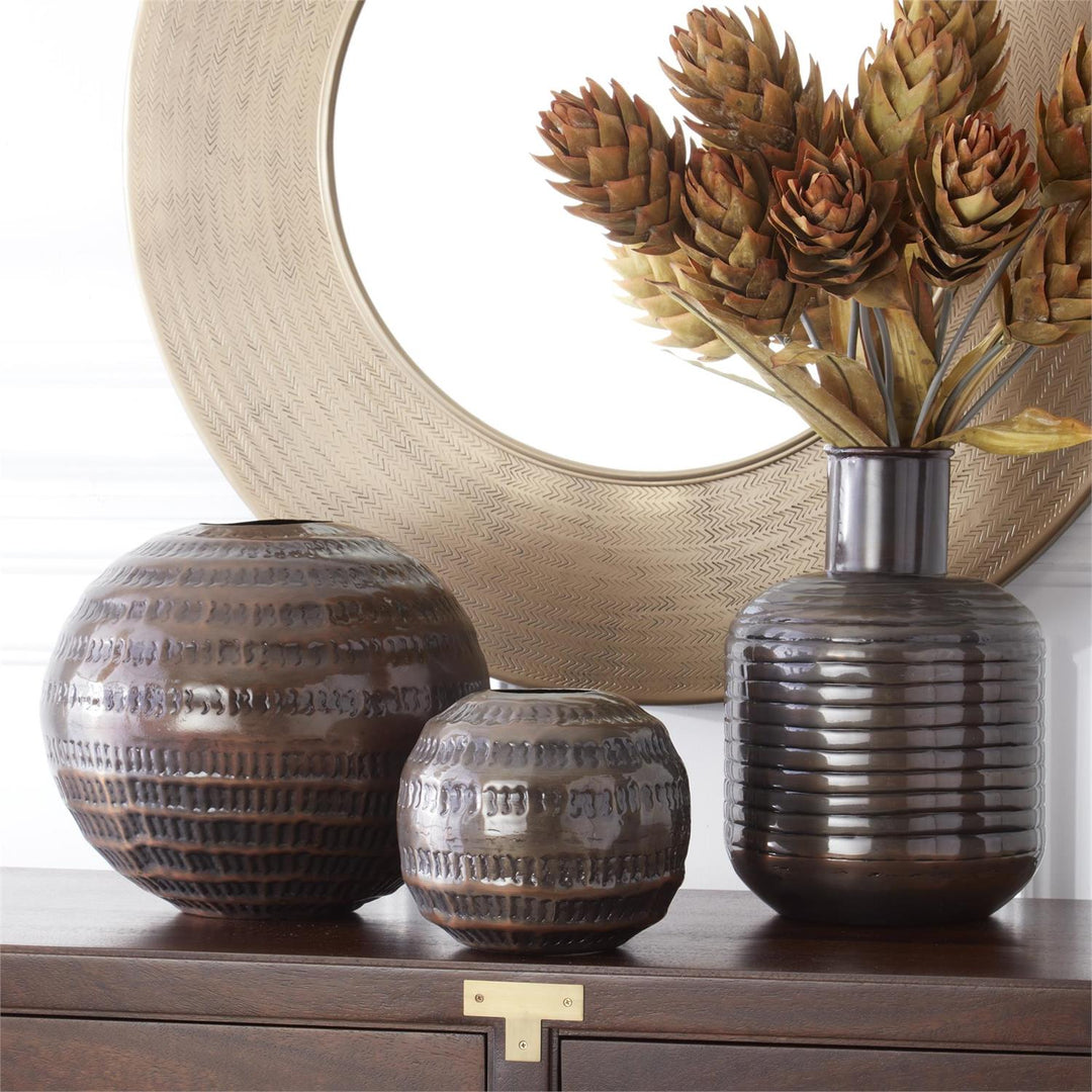 Antique Copper Textured Metal Vases - #Perch#