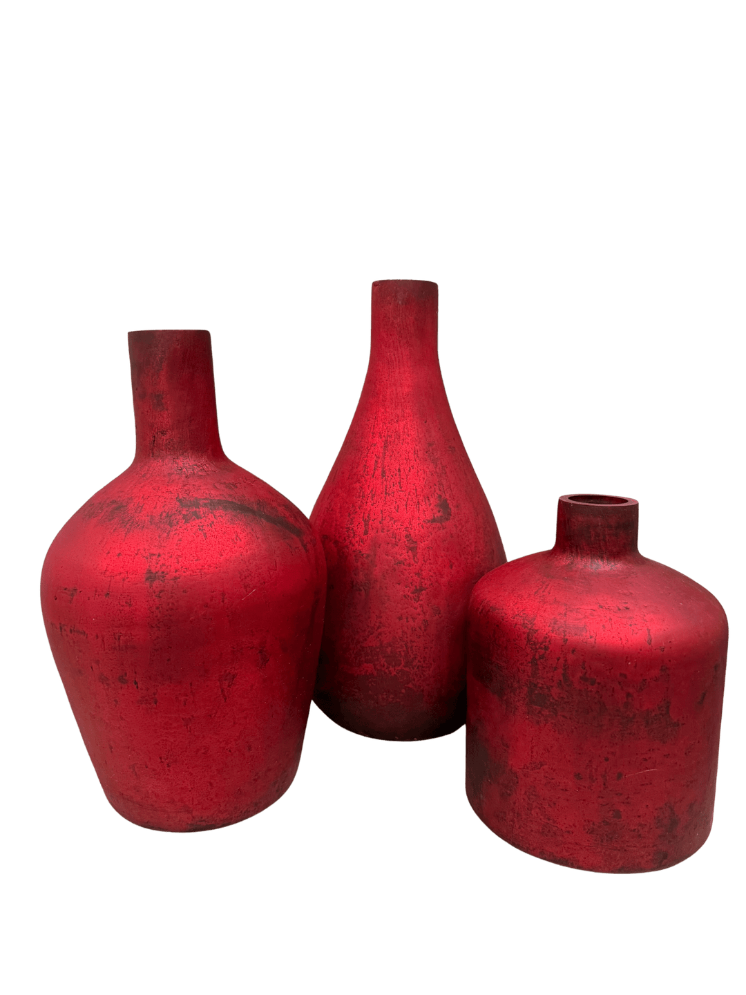 Antique Red Matte Glass Bottle Vases S/3 - Perch