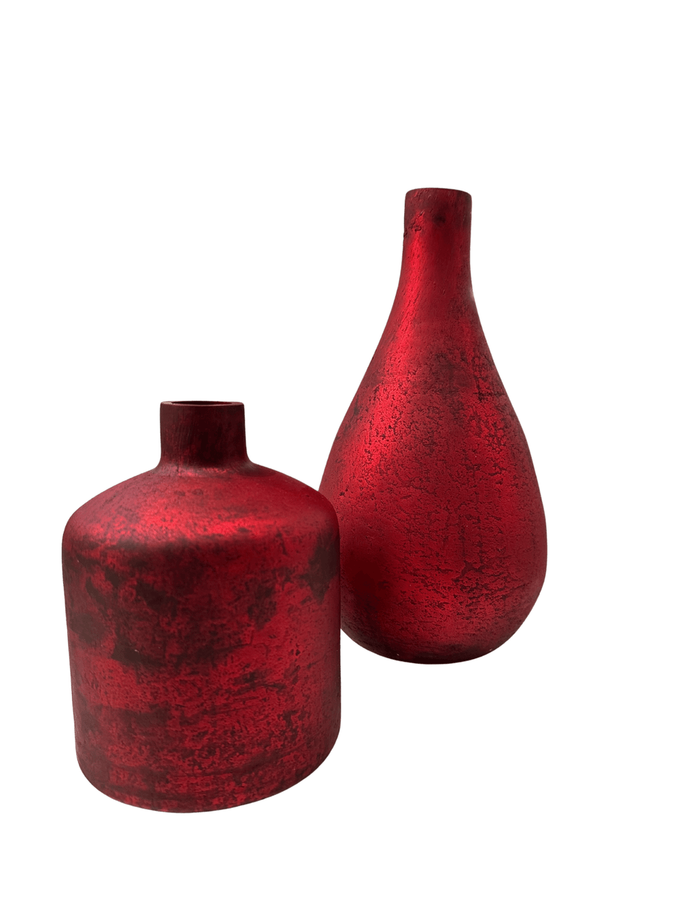 Antique Red Matte Glass Bottle Vases - Set of 2 - Perch