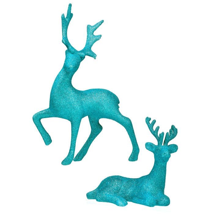 Aqua Blue Glittered Deer - Perch