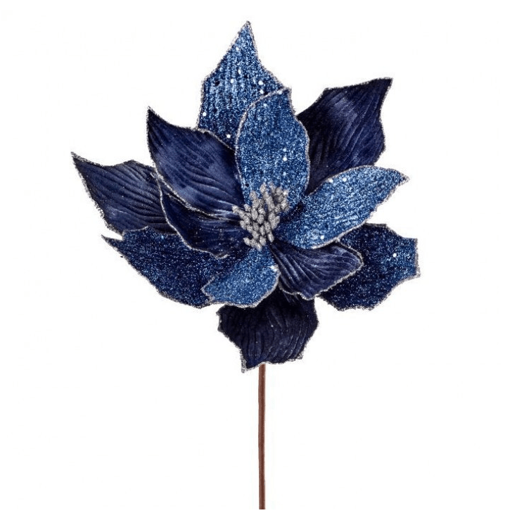 Blue Velvet Beaded Poinsettia Stem - Perch