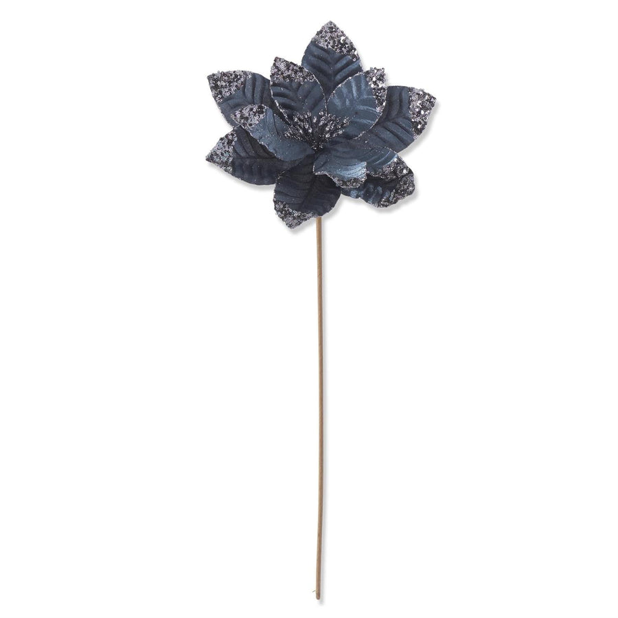 Blue Velvet Sequined Poinsettia Stems - #Perch#