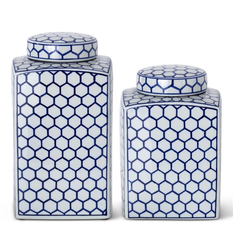 Blue & White Dot Square Lidded Ceramic Containers - #Perch#