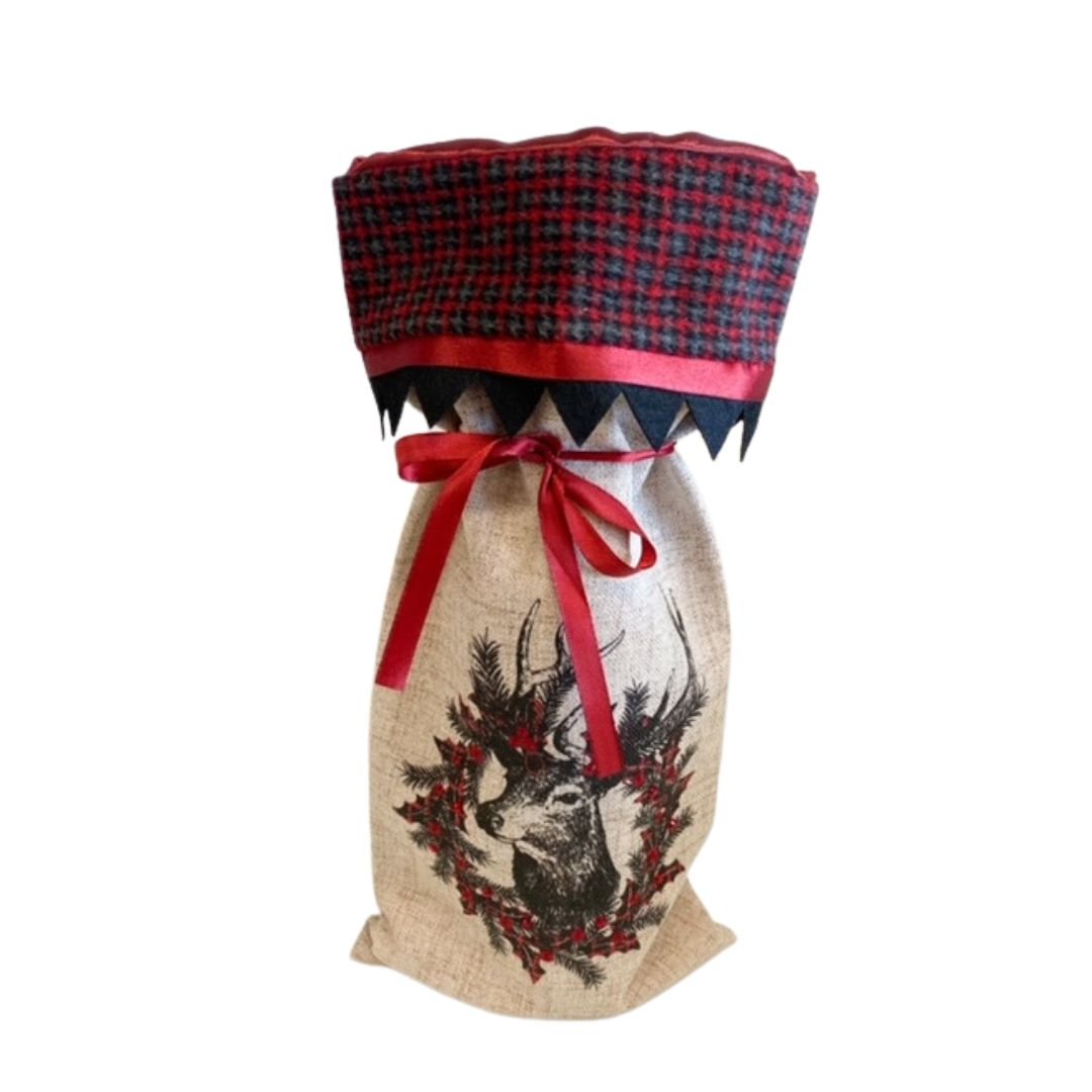 Burlap Wine Bag with Plaid - #Perch#