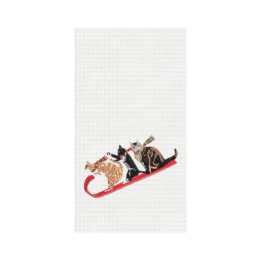 Cat Tobogganing Waffle Weave Kitchen Towel - Perch