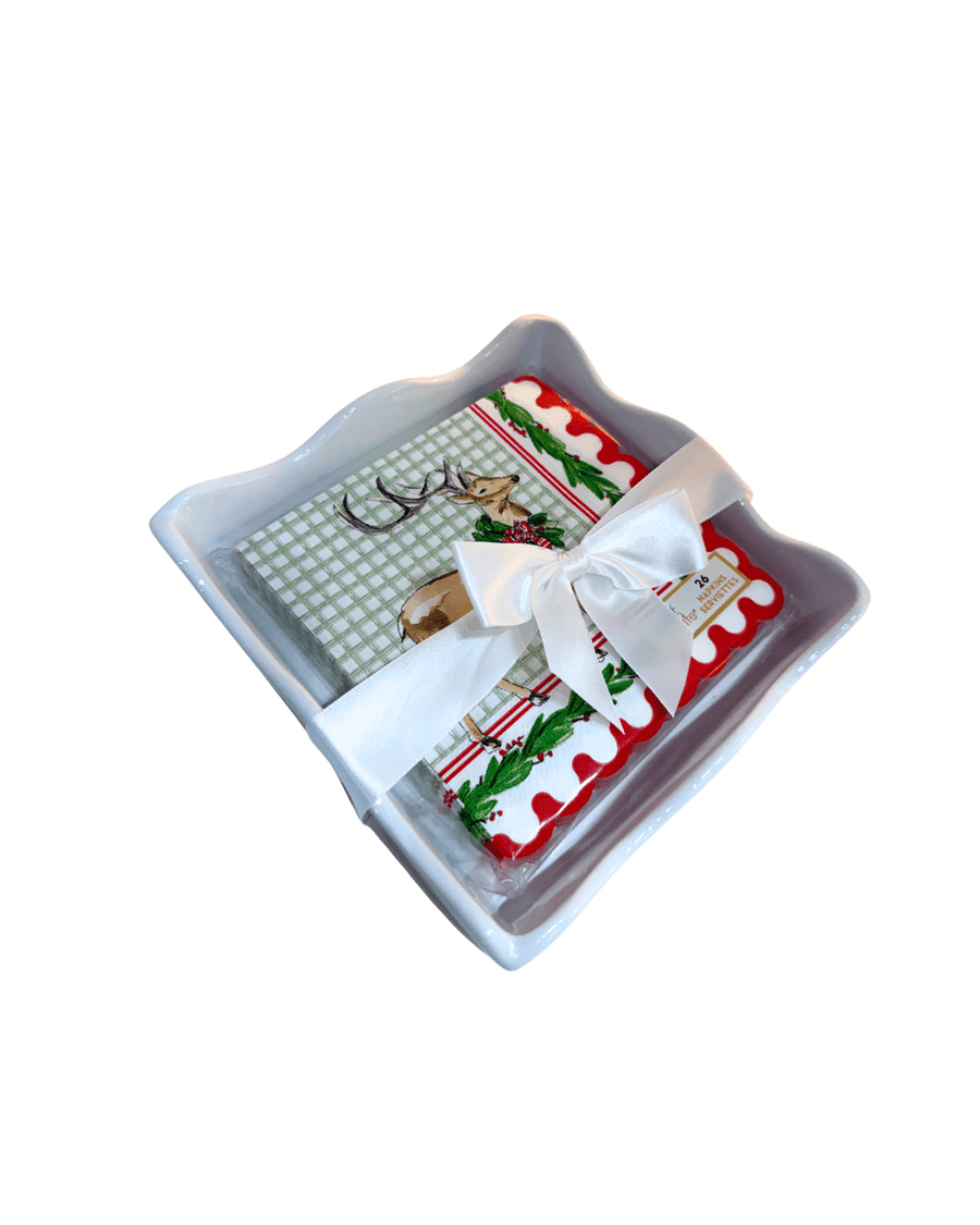 Ceramic Cocktail Napkin Tray Set - Holly Berry - #Perch#