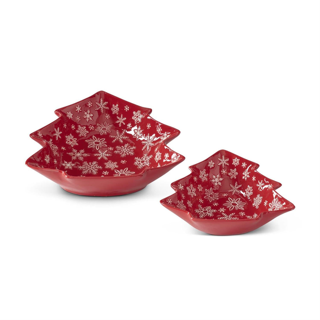Ceramic Snowflake Christmas Tree Dishes - Set of 2 - Perch