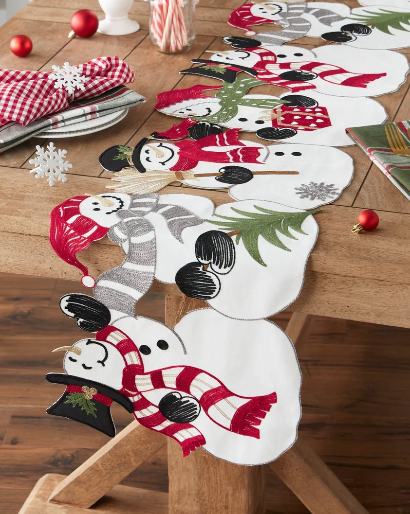 Cheerful Snowman Embellished Table Runner - #Perch#